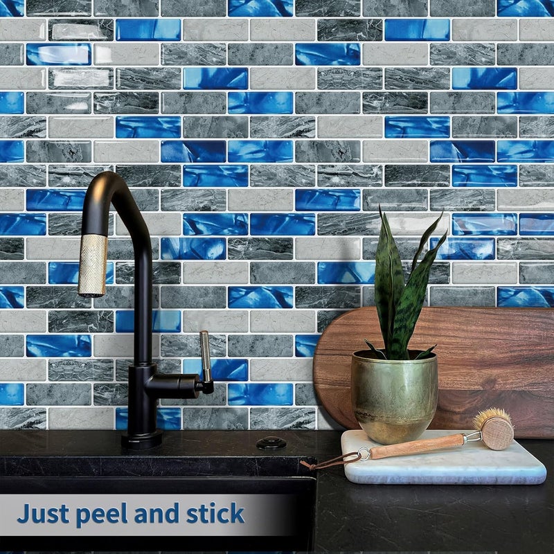Tiwoos Thick Kitchen Backsplash Tile Peel and Stick 12"x12" Self Adhesive Sticky Tiles for Walls(10-Sheet,Blue) - Image 4